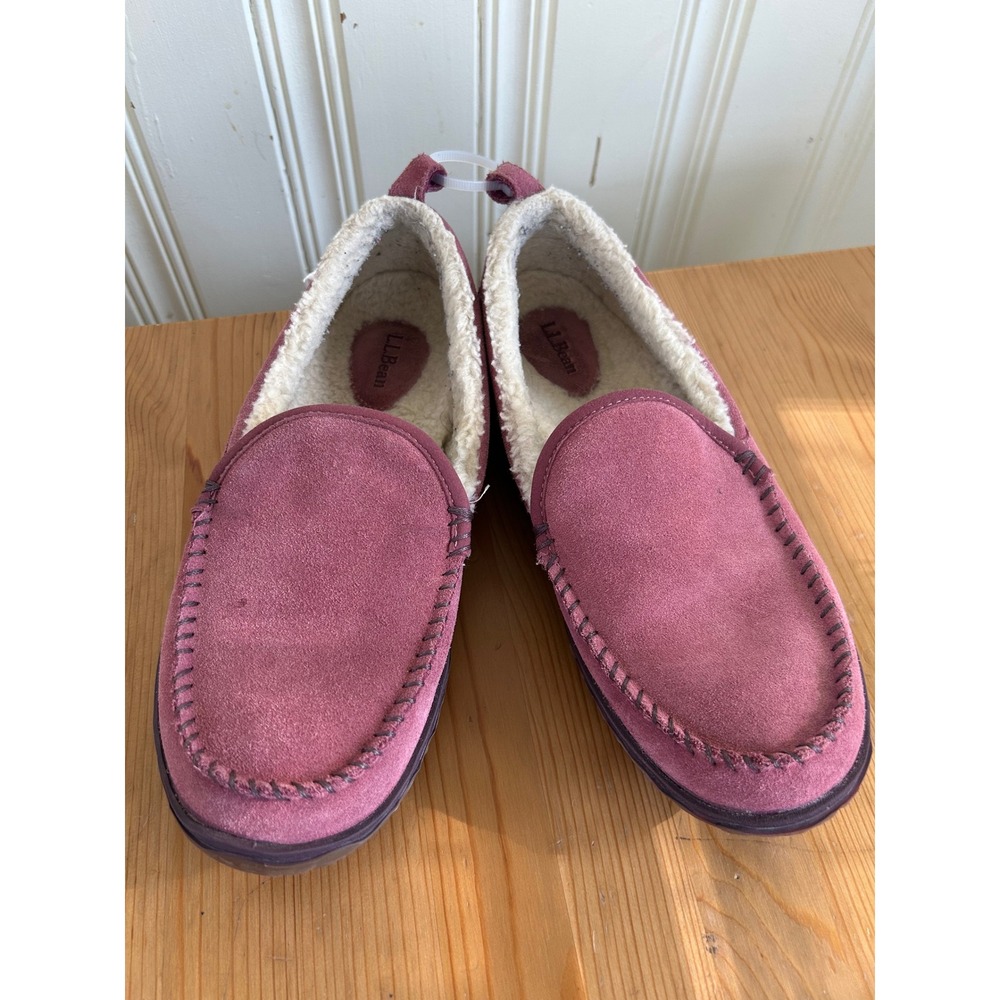LL Bean Women 9M Wicked Good Moccasins Slippers Mauve Suede Cottage Hygge